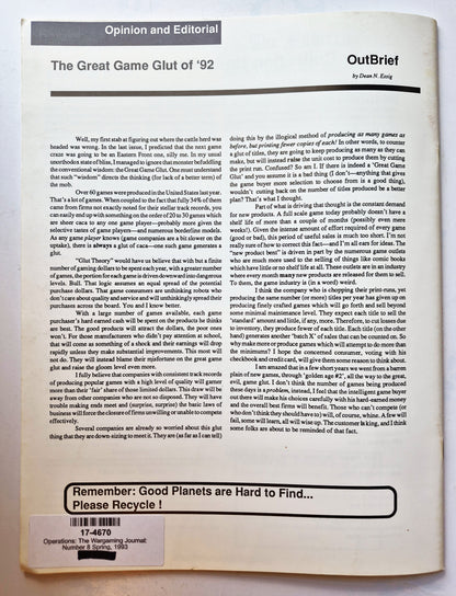 Operations: The Wargaming Journal: Number 8 spring 1993 (Very good)