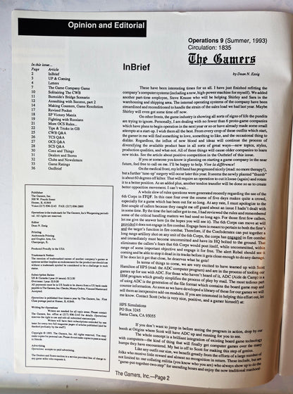 Operations: The Wargaming Journal: Number 9 Summer 1993 (Very good)