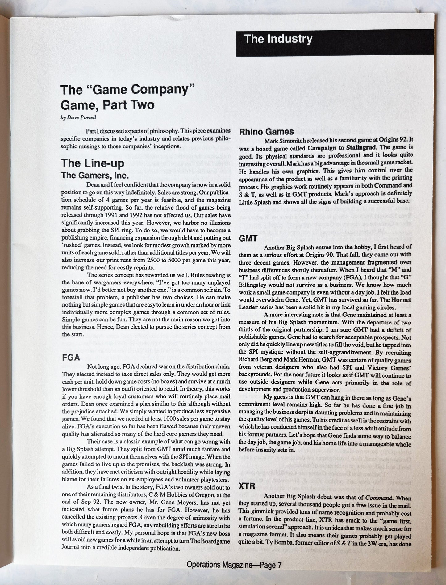 Operations: The Wargaming Journal: Number 9 Summer 1993 (Very good)