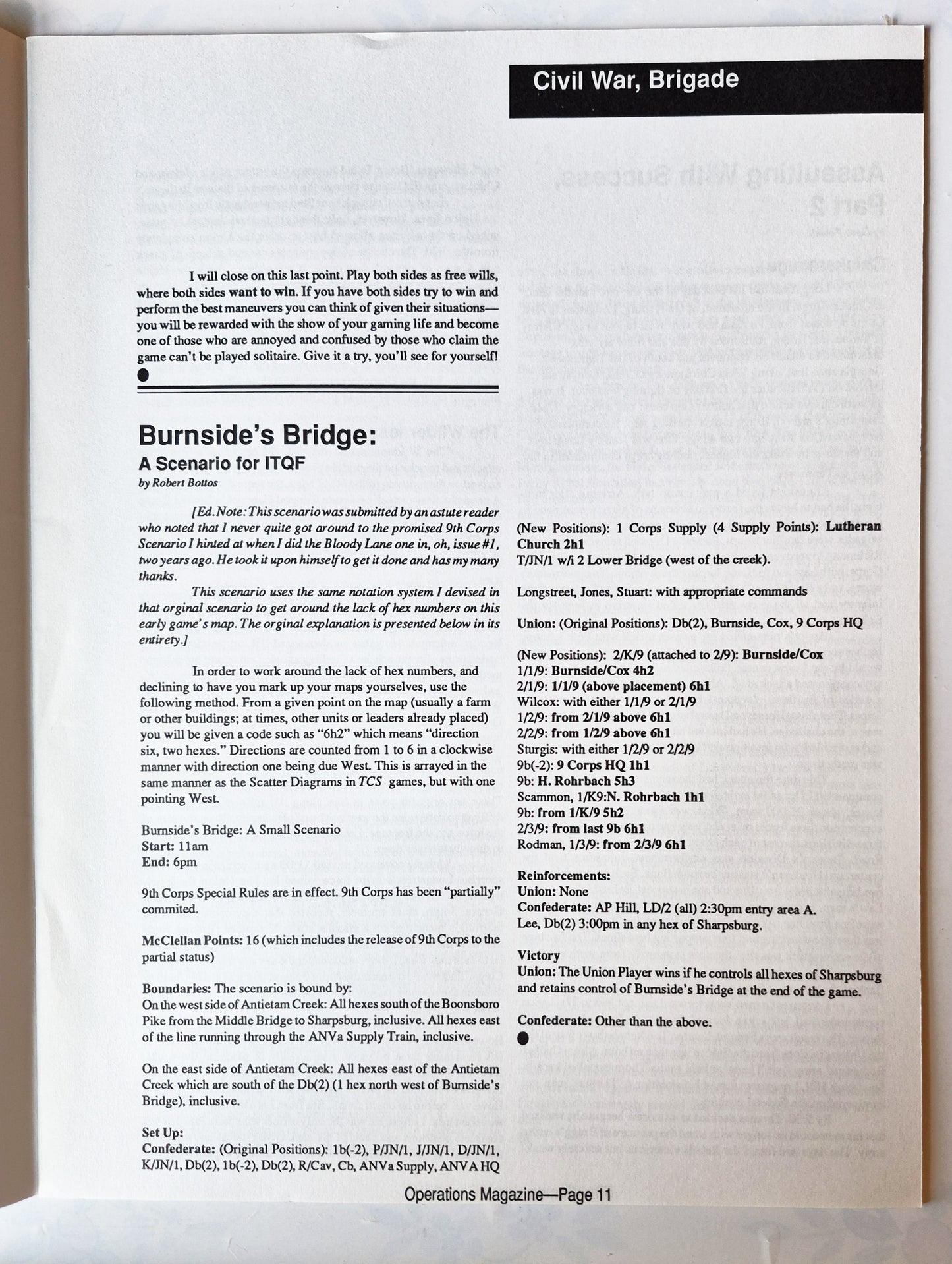 Operations: The Wargaming Journal: Number 9 Summer 1993 (Very good)