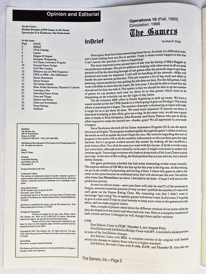 Operations: The Wargaming Journal: Number 10 Fall 1993 (Very good)