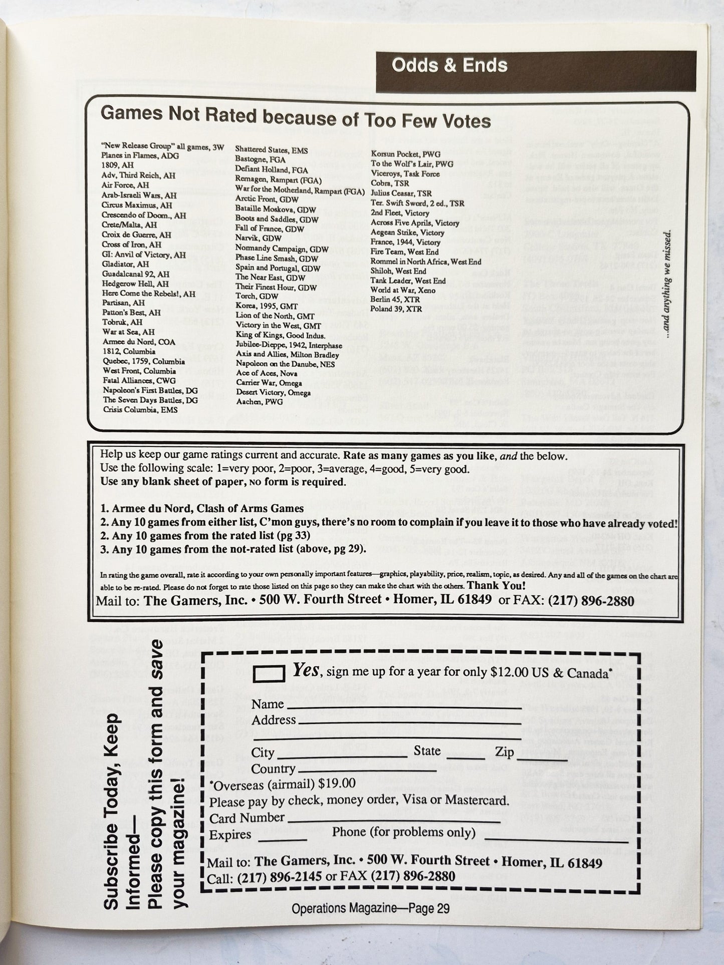 Operations: The Wargaming Journal: Number 10 Fall 1993 (Very good)