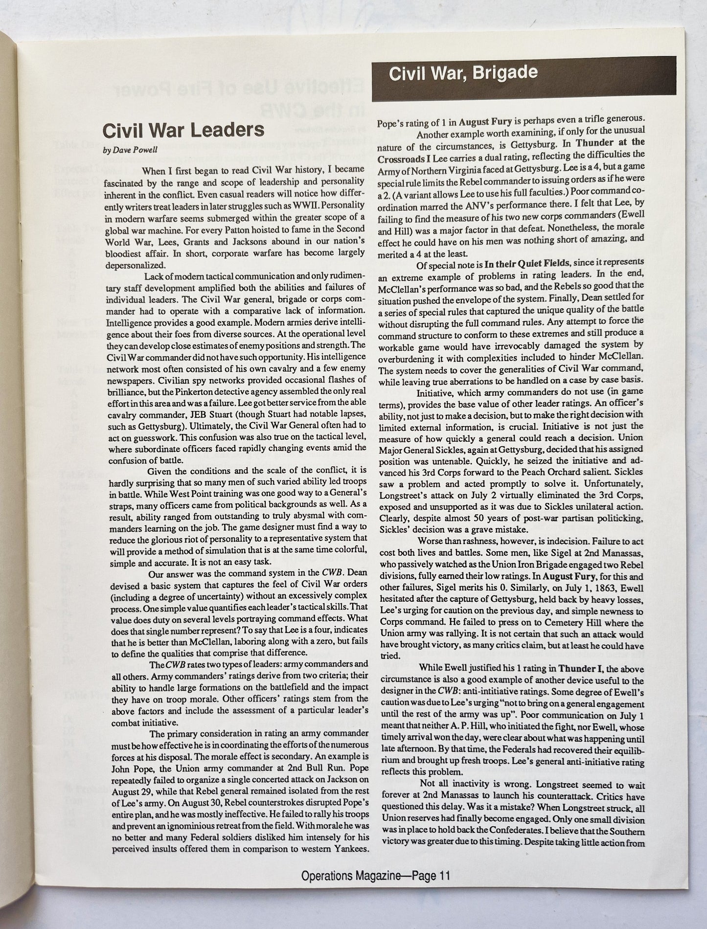 Operations: The Wargaming Journal: Number 10 Fall 1993 (Very good)