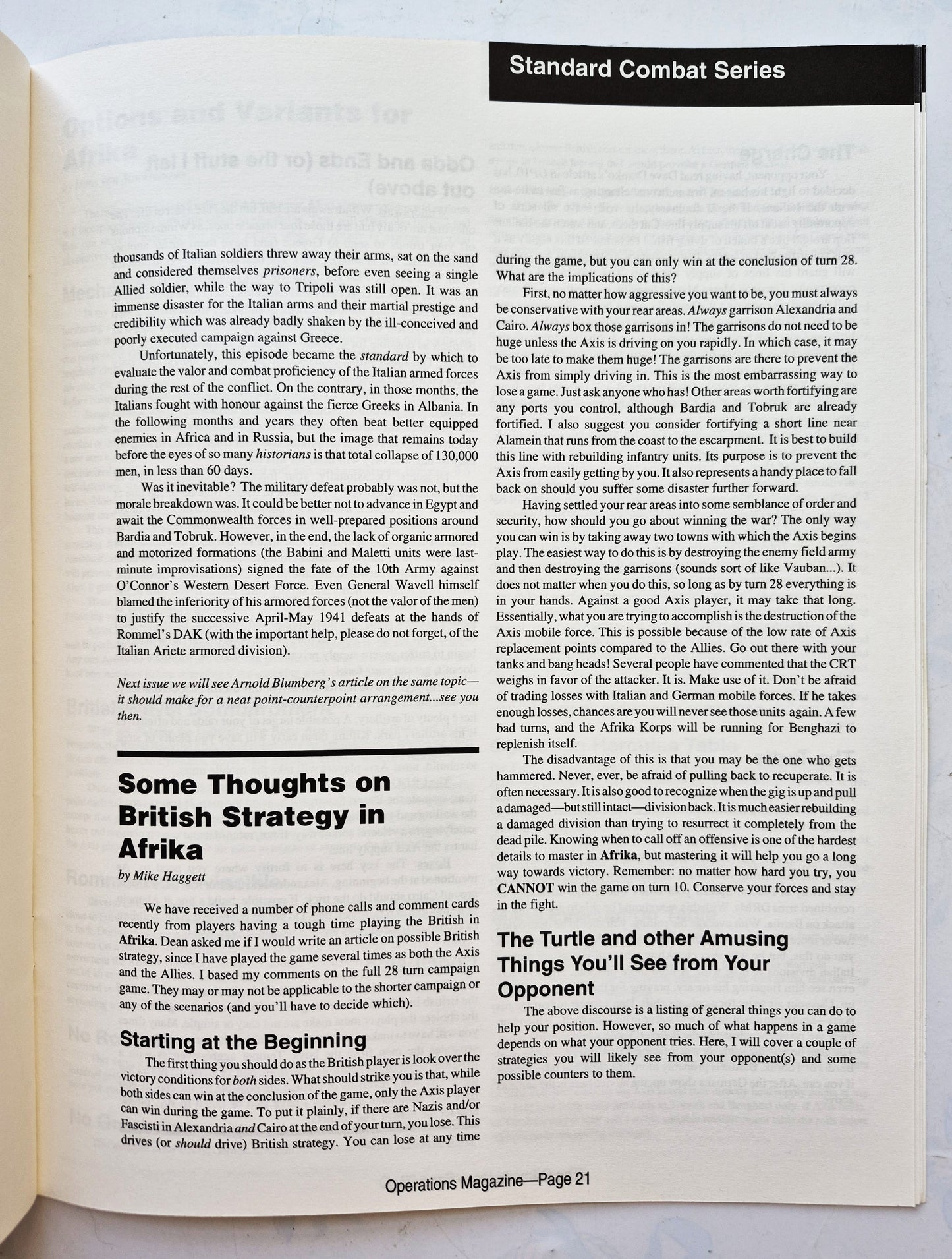 Operations: The Wargaming Journal: Number 11 Winter, 1993 (Very good)
