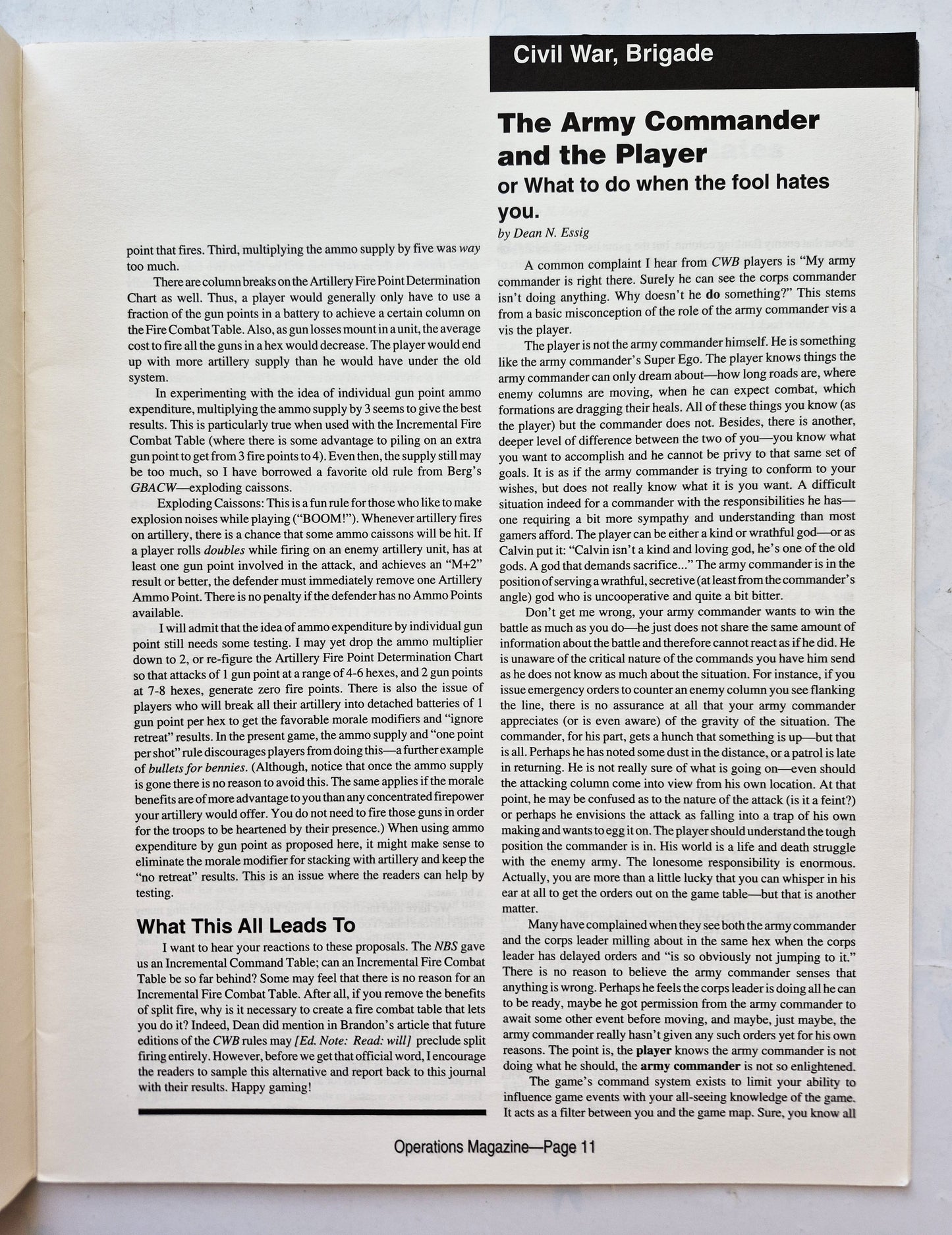 Operations: The Wargaming Journal: Number 11 Winter, 1993 (Very good)
