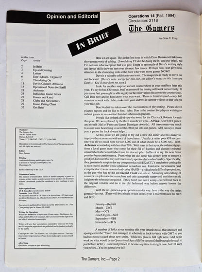 Operations: The Wargaming Journal: Issue 14 Fall 1994 (Very good)