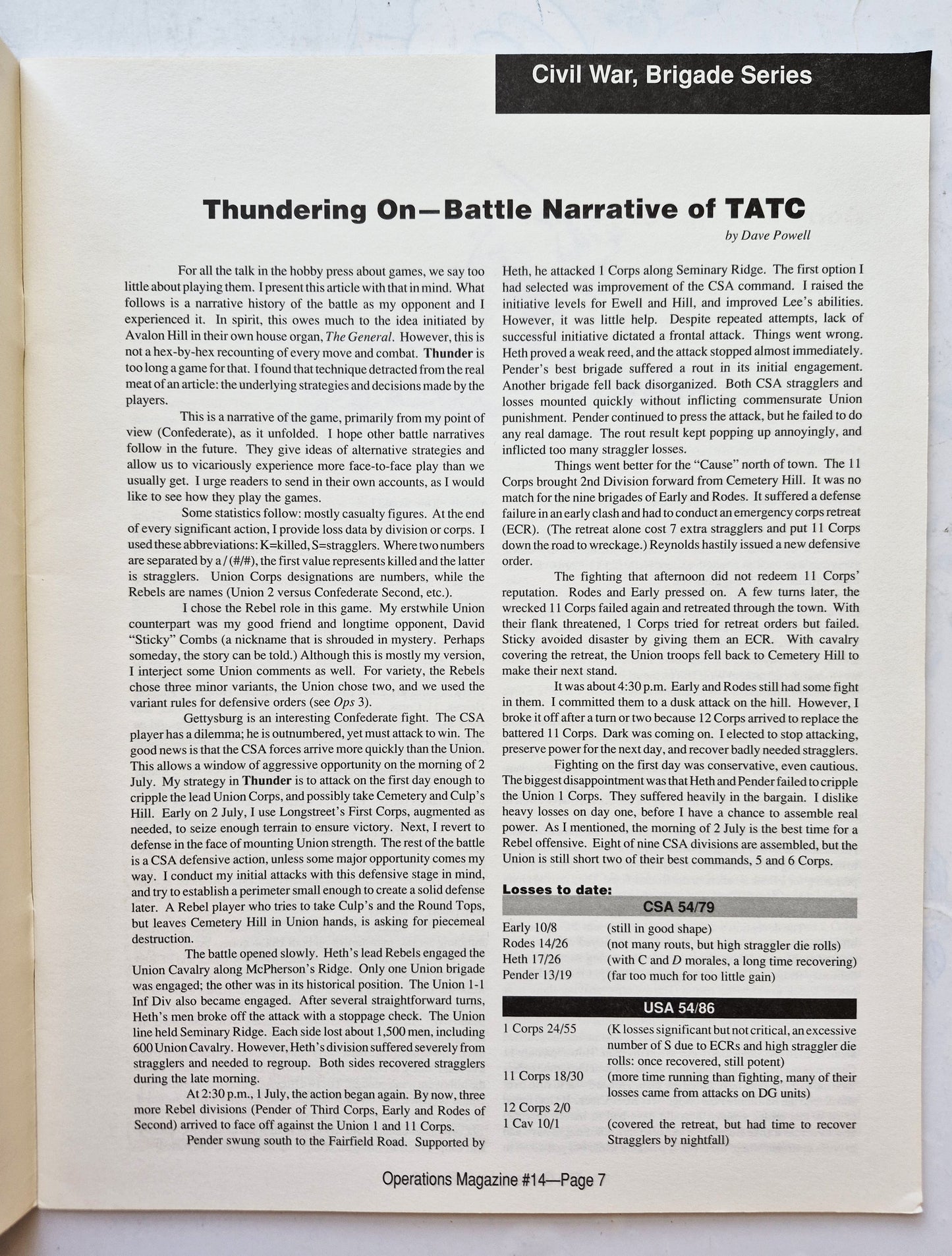 Operations: The Wargaming Journal: Issue 14 Fall 1994 (Very good)