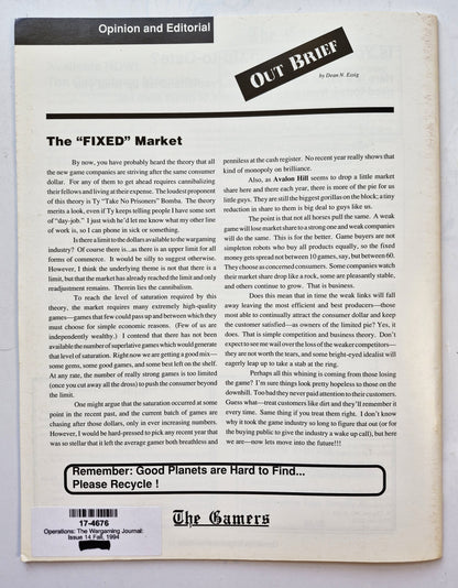 Operations: The Wargaming Journal: Issue 14 Fall 1994 (Very good)