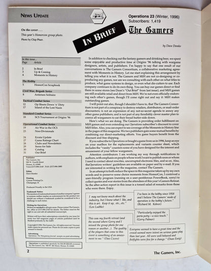 Operations: The Wargaming Journal: Issue 23 Winter, 1996 (Very good)