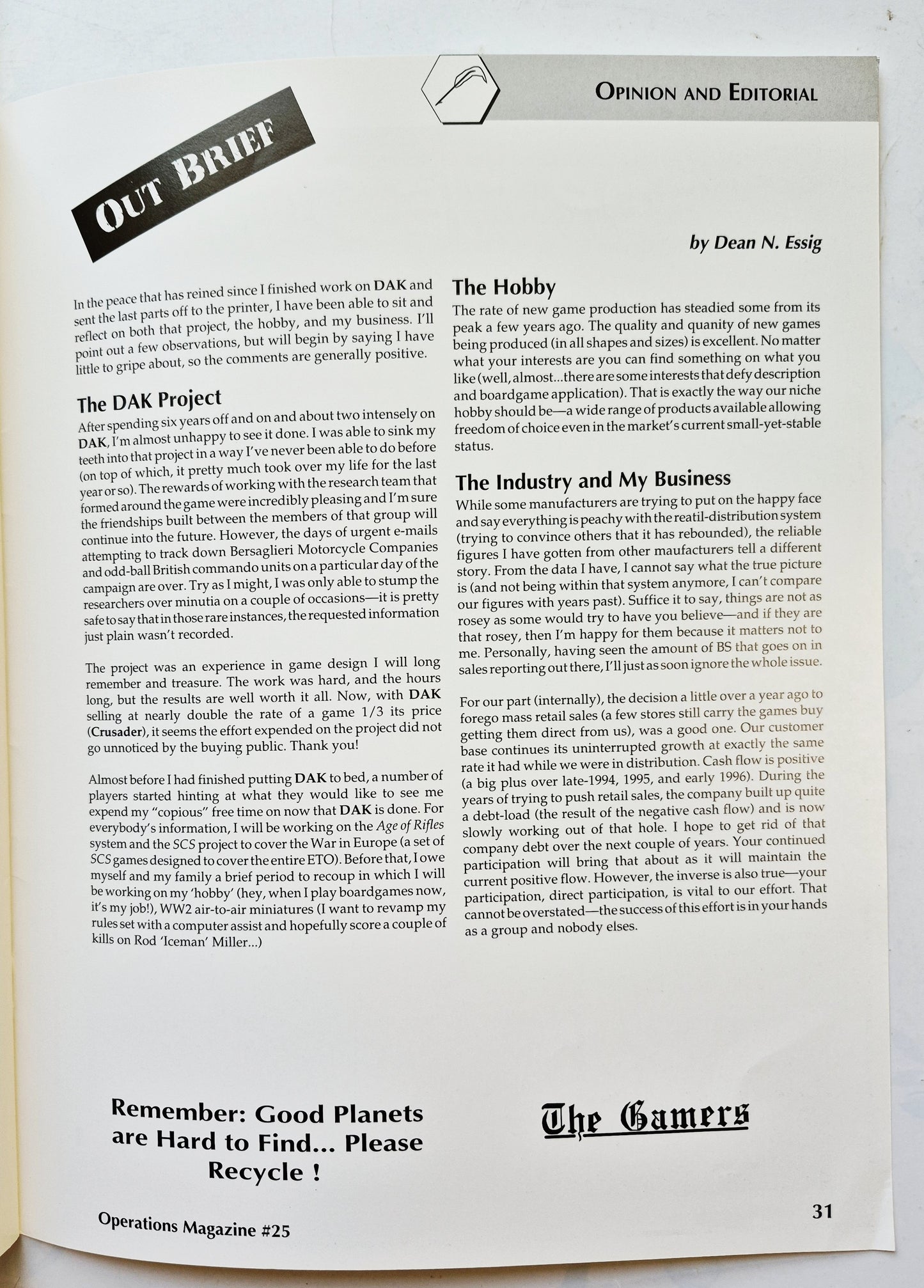 Operations: The Wargaming Journal: Issue 25 Summer, 1997 (Very good)