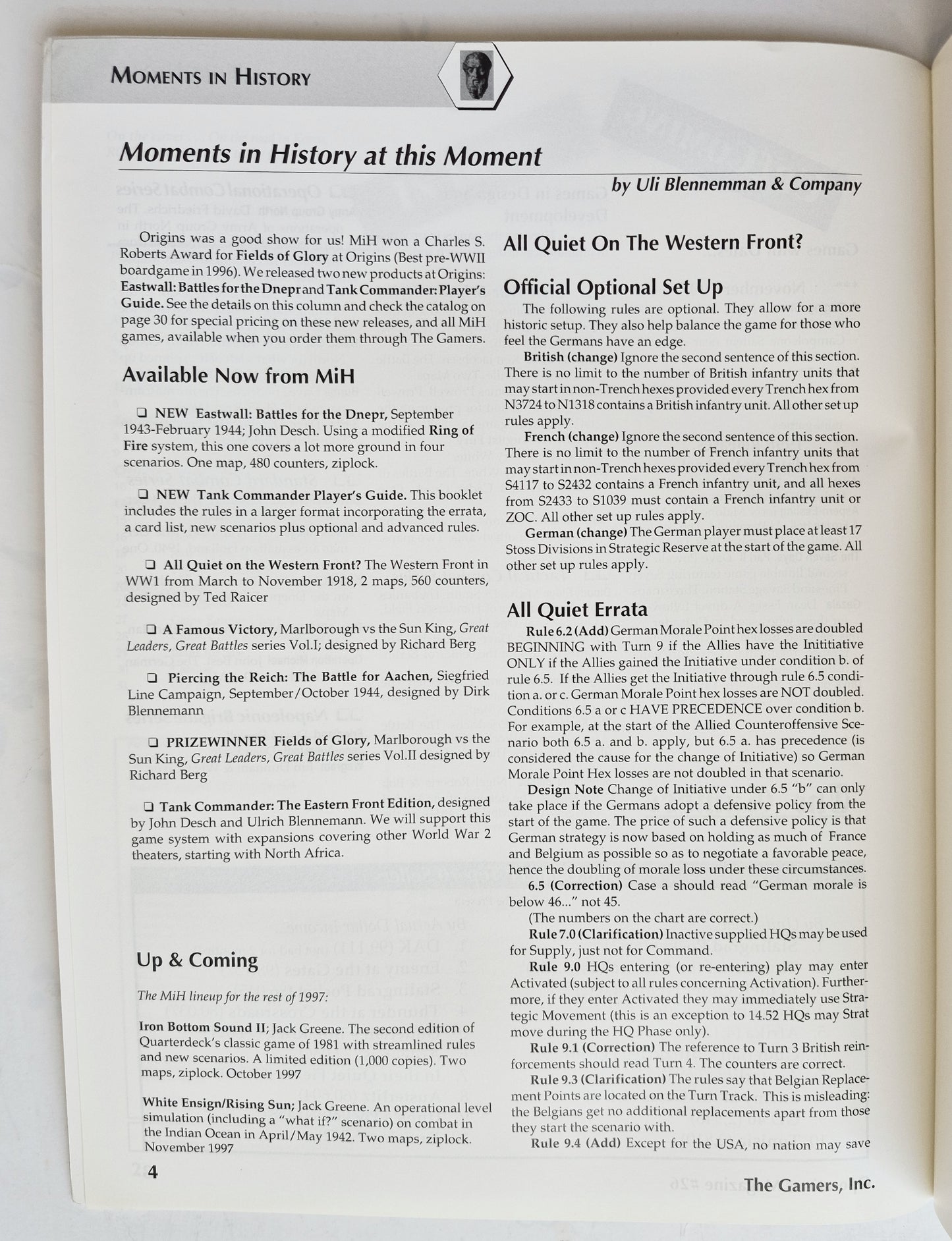 Operations: The Wargaming Journal: Issue 26 Fall, 1997 (Very good)