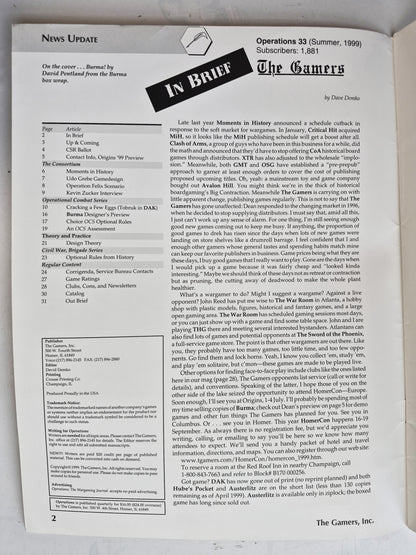 Operations: The Wargaming Journal: Issue 33 Summer, 1999 (Very good)