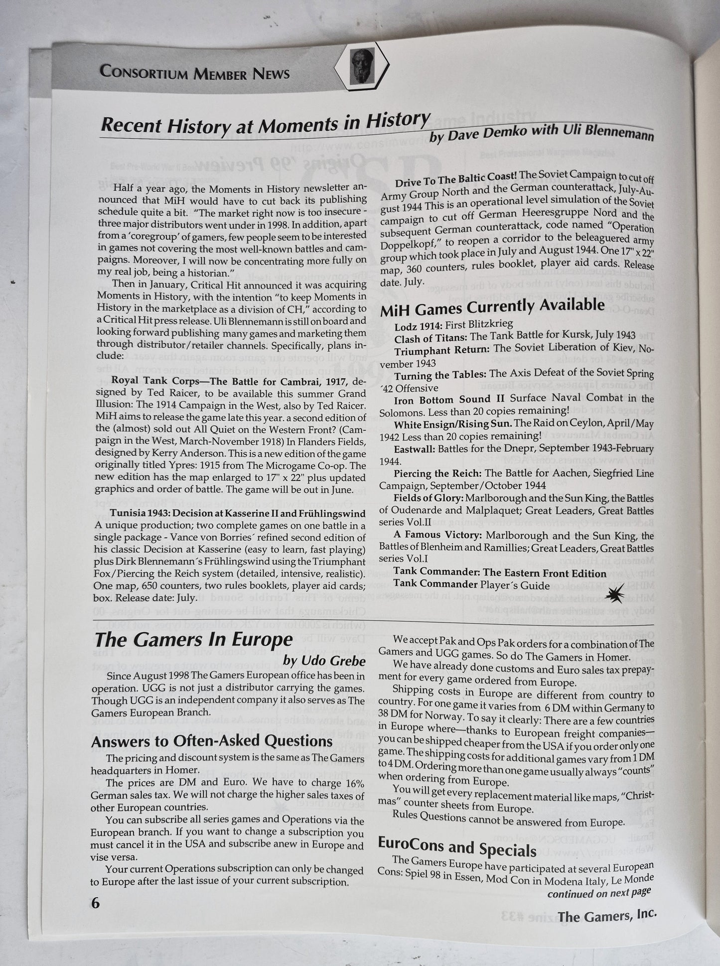 Operations: The Wargaming Journal: Issue 33 Summer, 1999 (Very good)