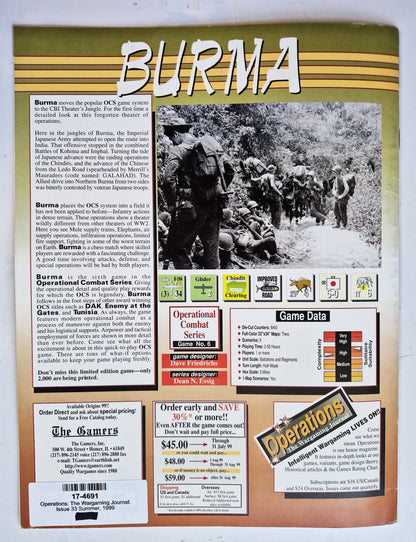 Operations: The Wargaming Journal: Issue 33 Summer, 1999 (Very good)
