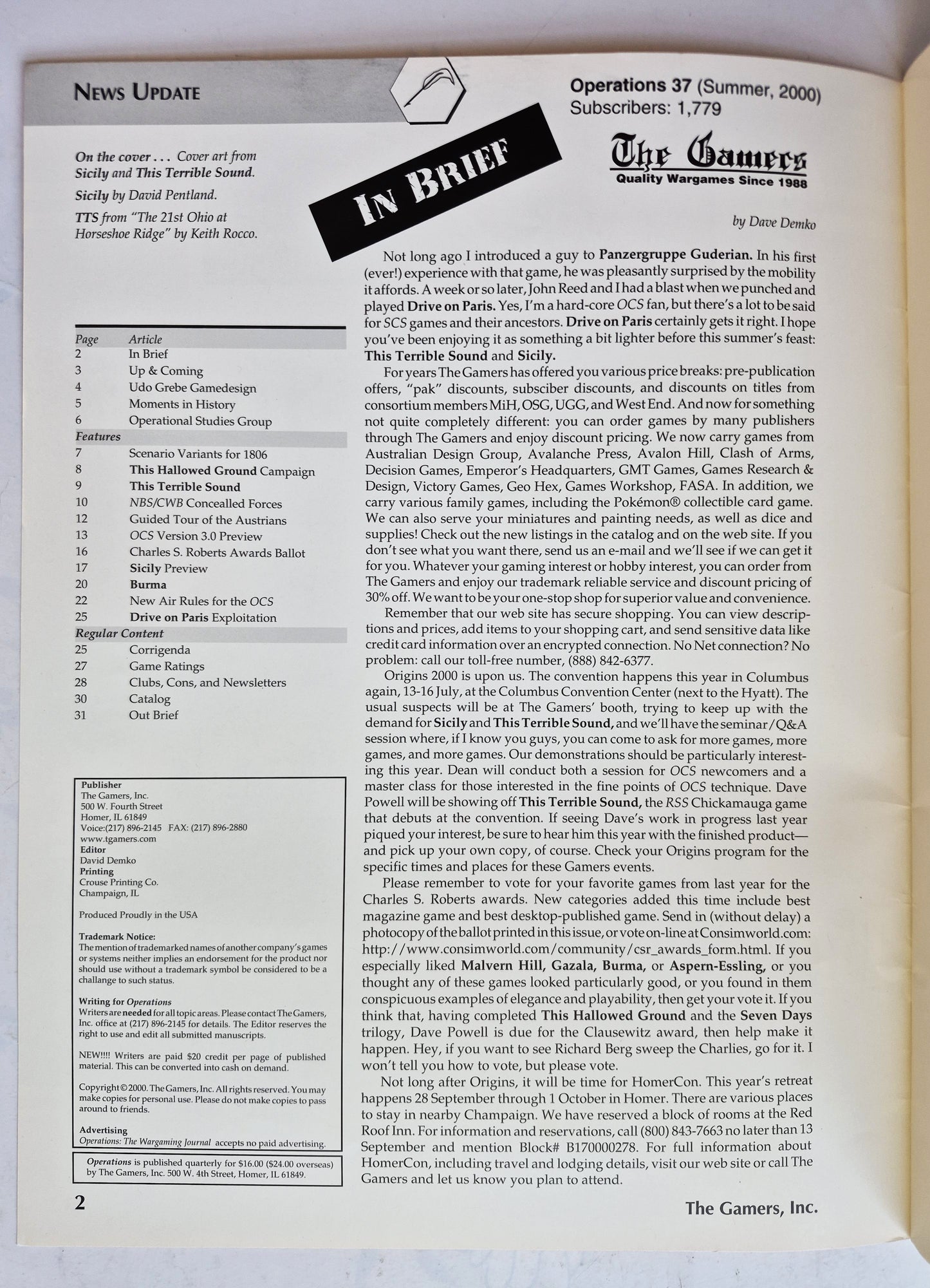 Operations: The Wargaming Journal: Issue 37 Summer, 2000 (Very good)