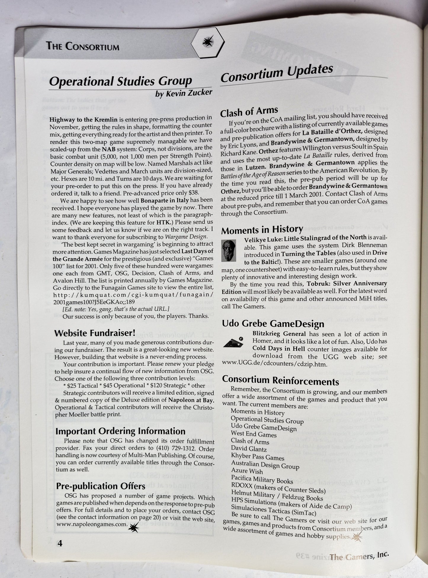 Operations: The Wargaming Journal: Issue 39 Winter, 2000 (Very good)