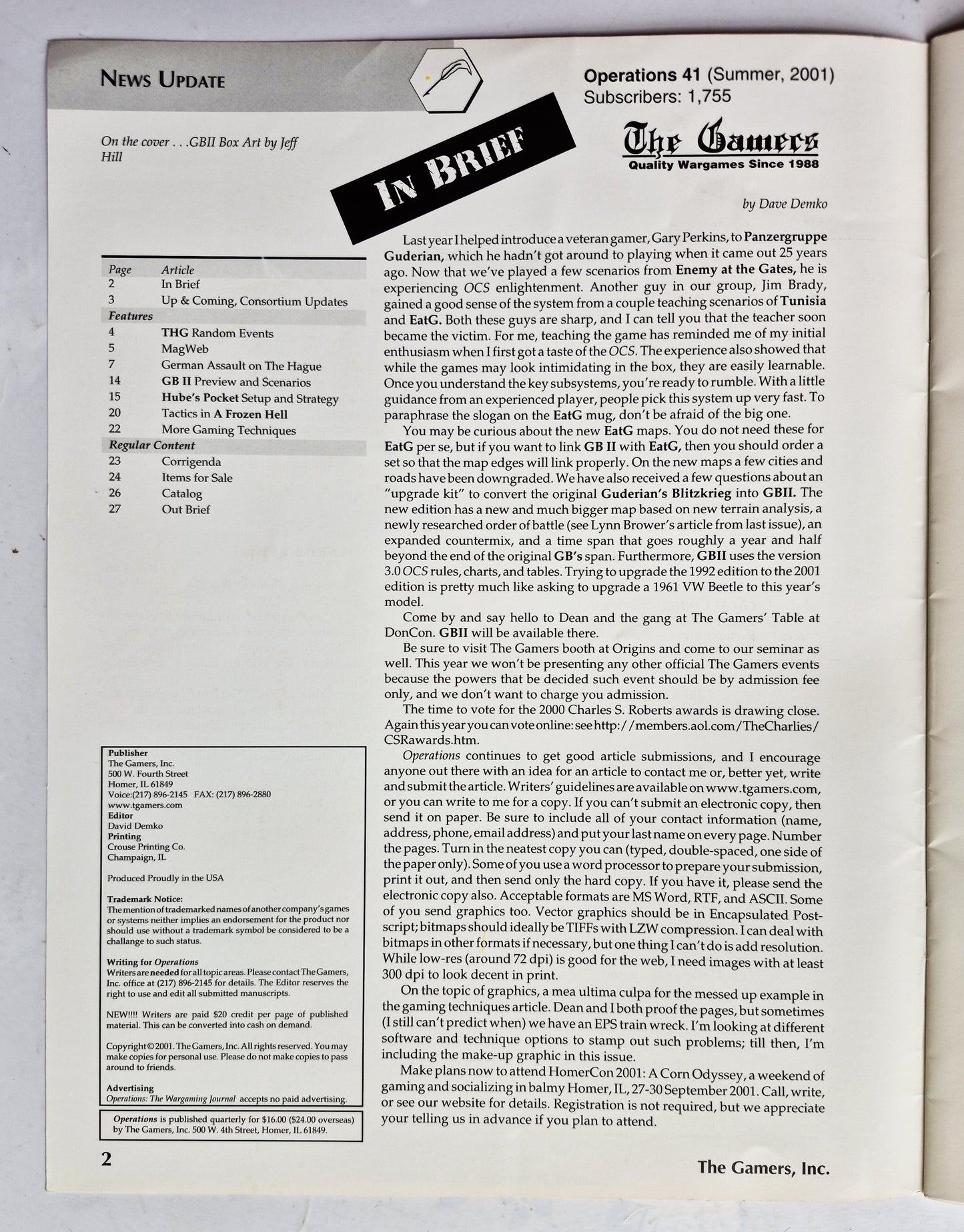 Operations: The Wargaming Journal: Issue 41 Summer, 2001 (Very good)