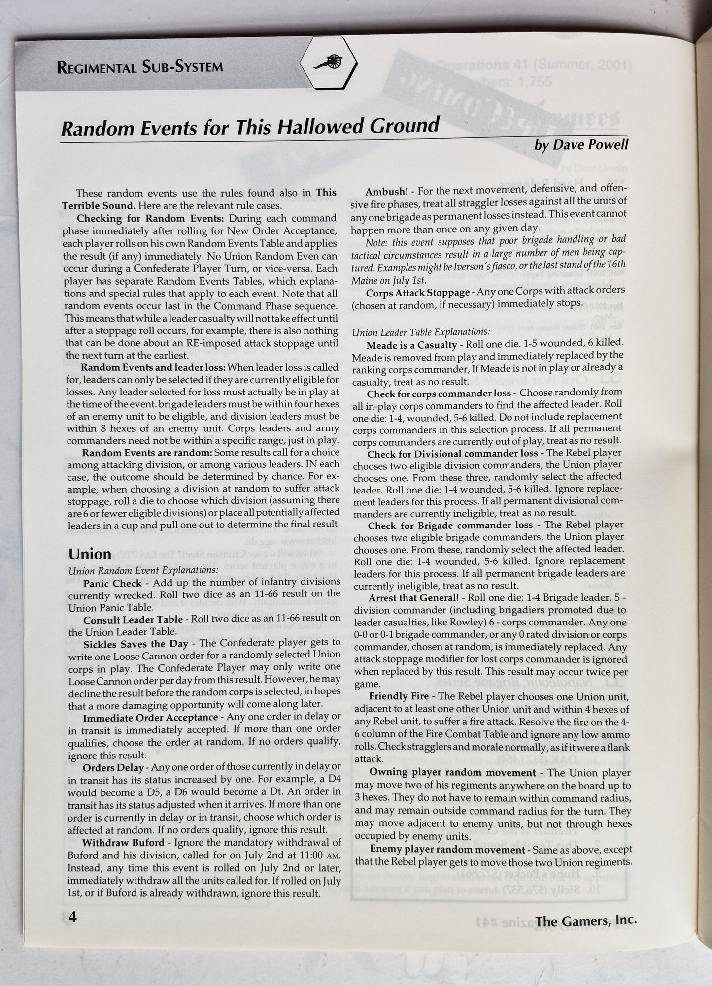 Operations: The Wargaming Journal: Issue 41 Summer, 2001 (Very good)