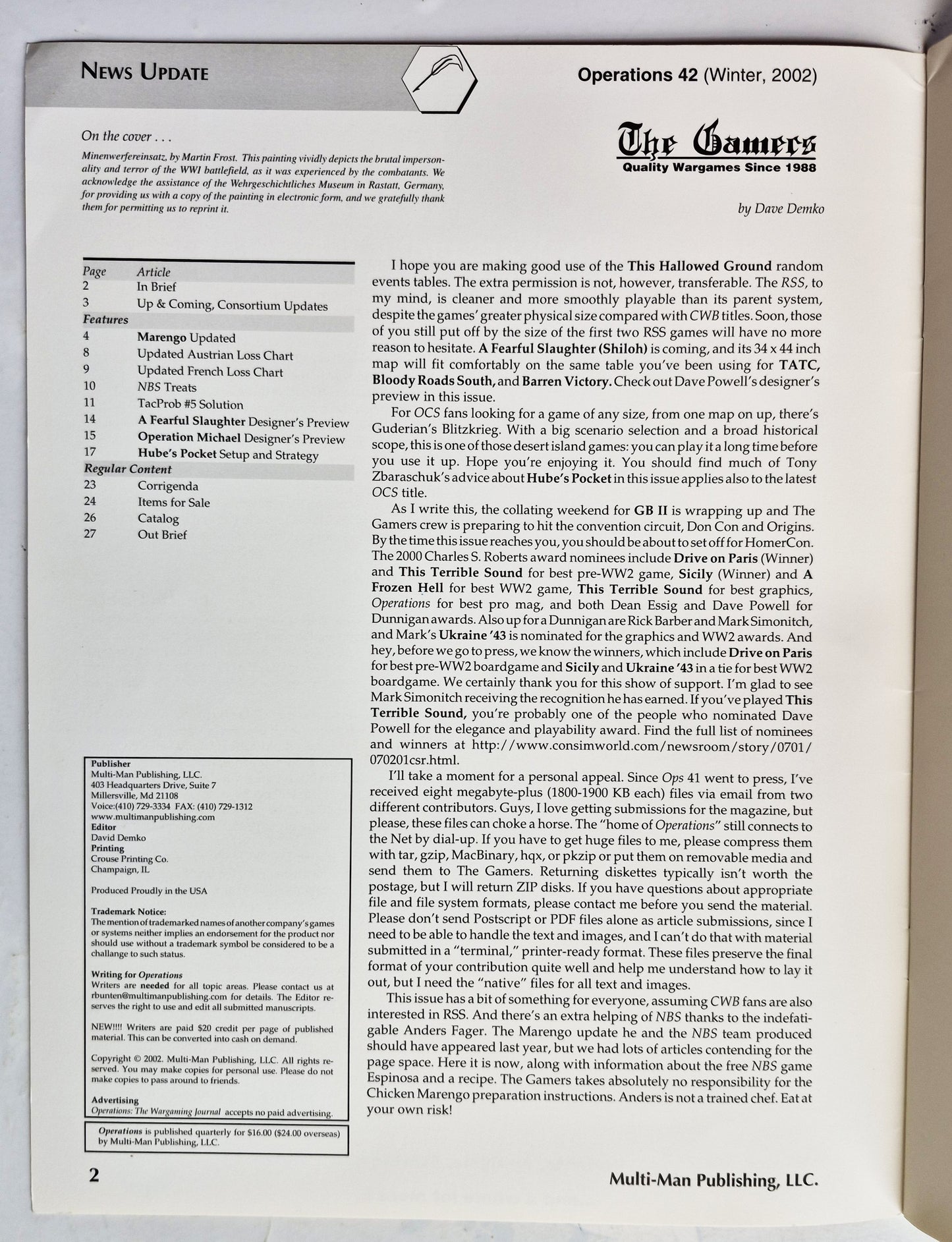 Operations: The Wargaming Journal: Issue 42 Winter, 2002 (Very good)