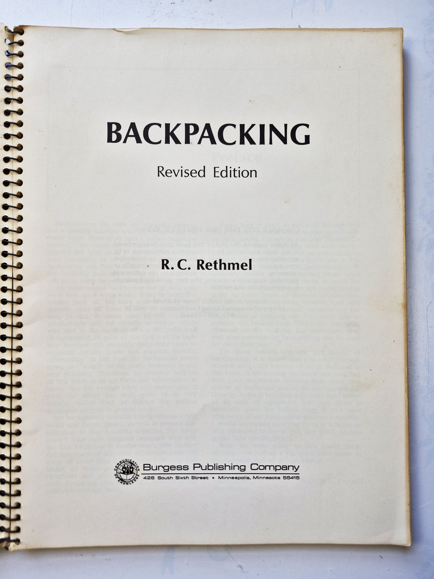 Backpacking Revised Edition by R.C. Rethmel (Good, 1972, Pbk, Burgess Pub)