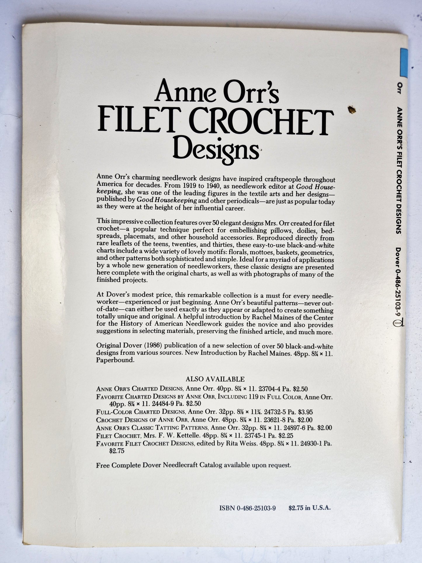 Anne Orr's Filet Crochet Designs by Anne C. Orr (Good, 1986, Pbk, 48 pgs, Dover)