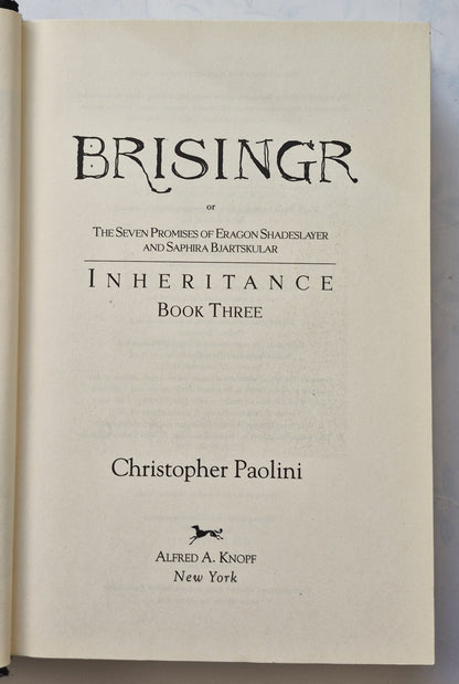 Brisingr #3: Inheritance by Christopher Paolini (Good, 2008, HC, 763 pgs, Alfred A. Knopf)