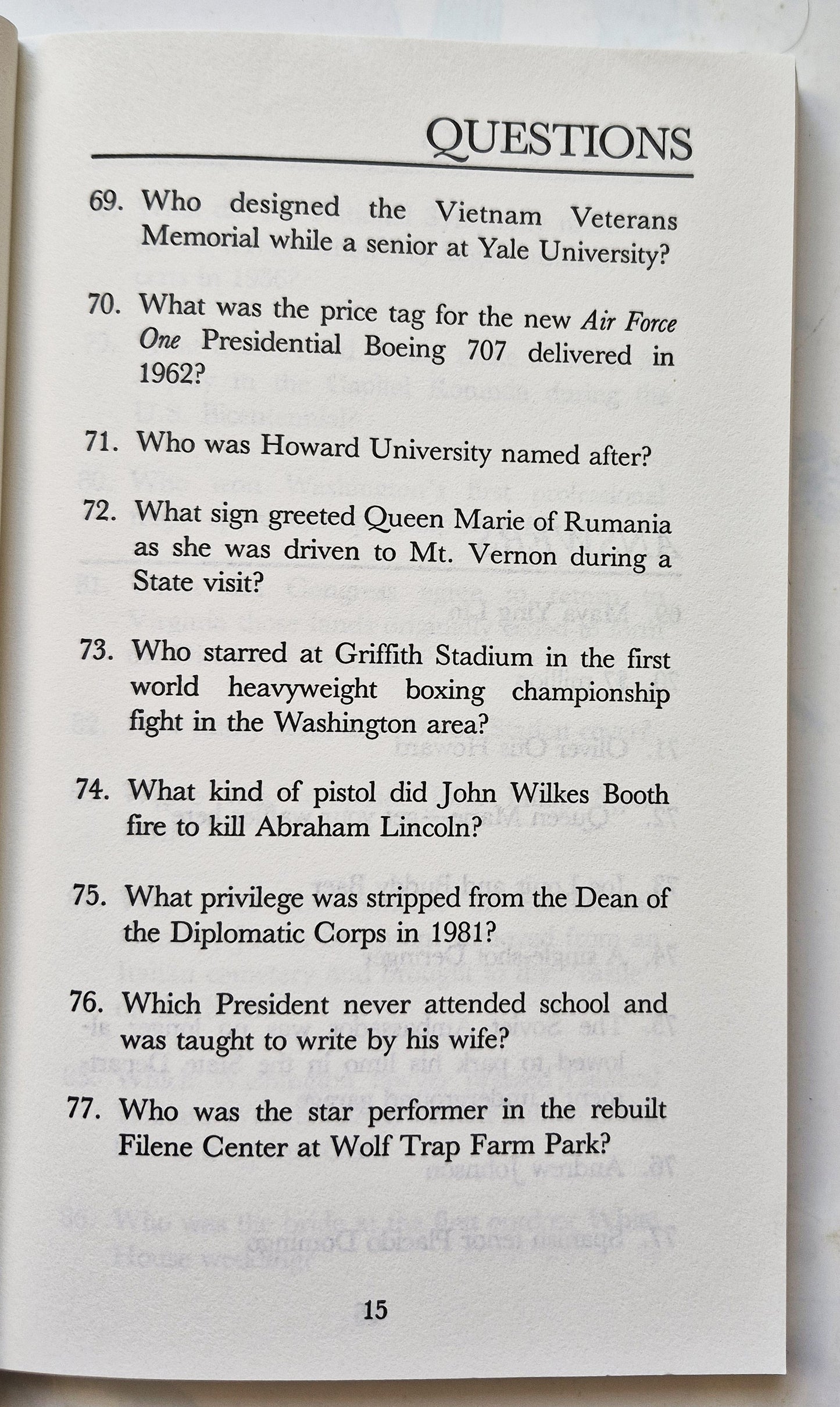 Exclusively Washington Trivia by Anthony S. Pitch (Very Good, 2005, Pbk, 172 pgs, Mino Pub)