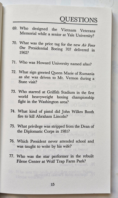 Exclusively Washington Trivia by Anthony S. Pitch (Very Good, 2005, Pbk, 172 pgs, Mino Pub)