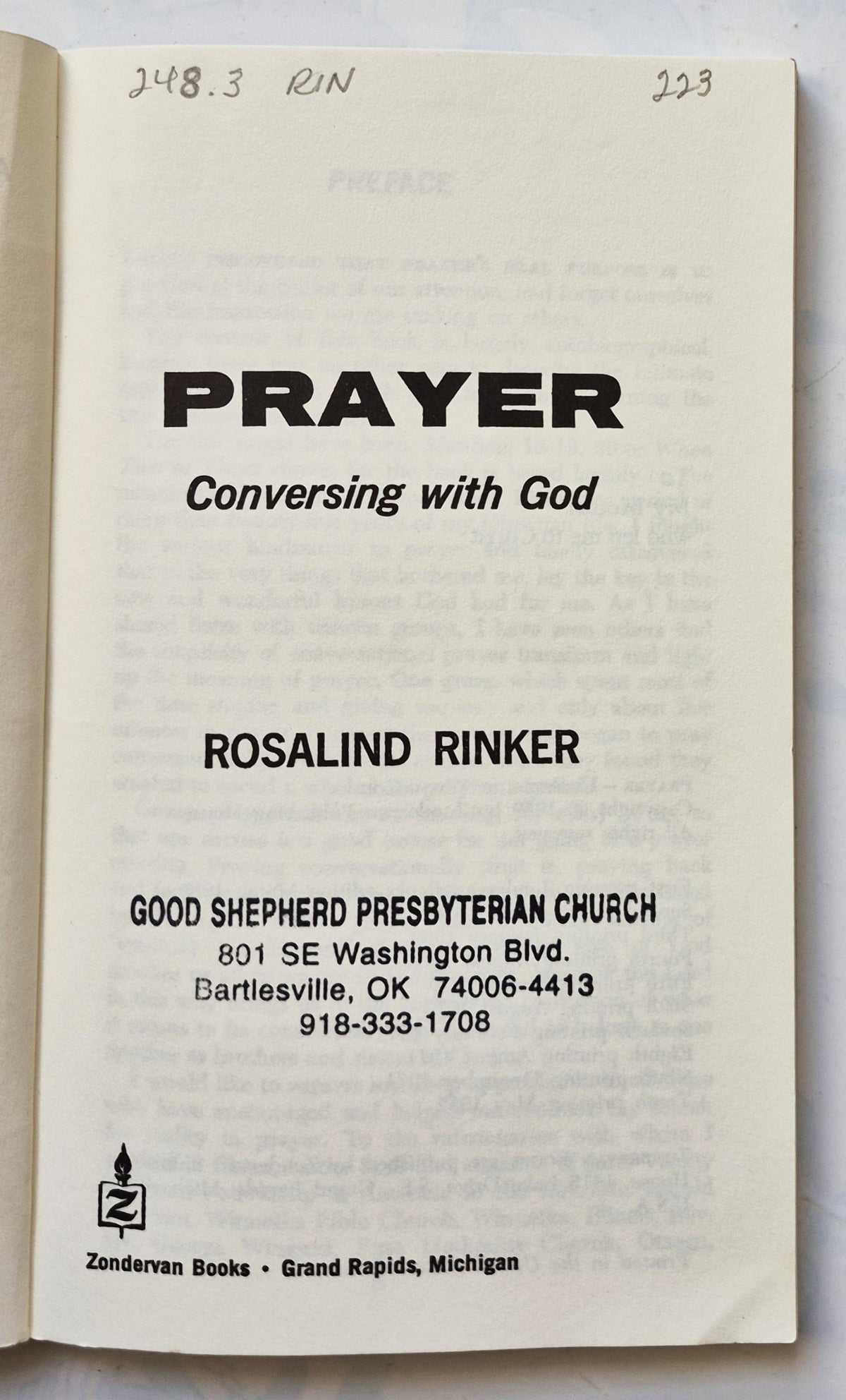 Prayer: Conversing with God by Rosalind Rinker (Good, 1972, Pbk, 95 pgs, Zondervan)