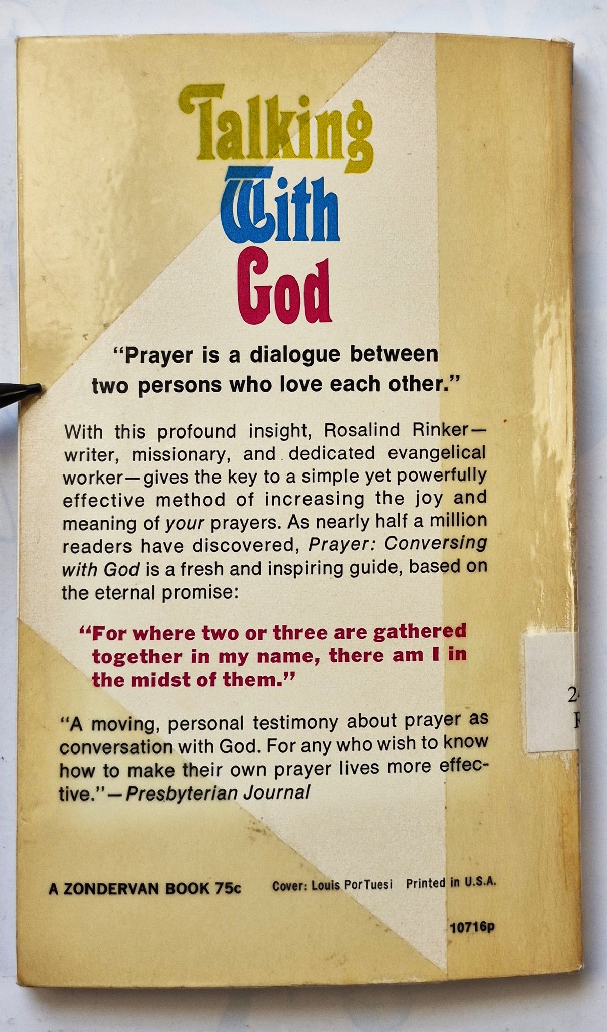 Prayer: Conversing with God by Rosalind Rinker (Good, 1972, Pbk, 95 pgs, Zondervan)