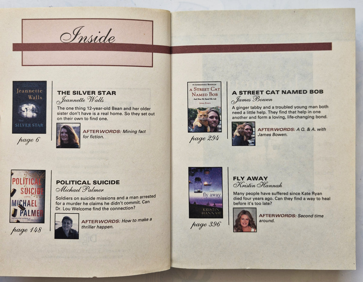 Reader's Digest Select Edition Vol 6 2013; The Silver Stary by Jeannette Walls; Political Suicide by Michael Palmer; A Street Cat Names Bob by James Bowen; Fly Away by Kristin Hannah (Good, Pbk)