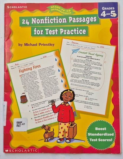 24 Nonfiction Passages for Test Practice by Michael Priestley (Very good, 2002, Pbk, 48 pgs, Scholastic)