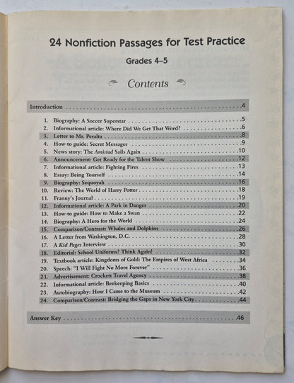 24 Nonfiction Passages for Test Practice by Michael Priestley (Very good, 2002, Pbk, 48 pgs, Scholastic)