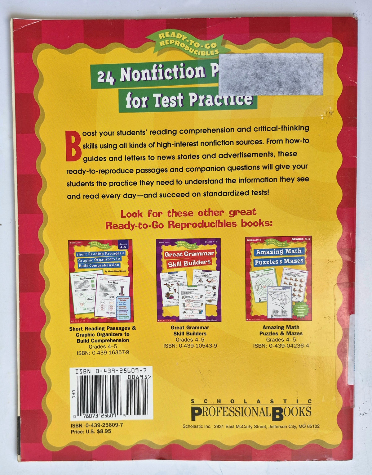 24 Nonfiction Passages for Test Practice by Michael Priestley (Very good, 2002, Pbk, 48 pgs, Scholastic)
