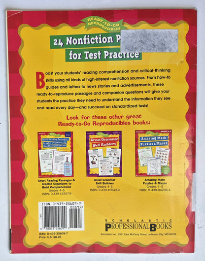24 Nonfiction Passages for Test Practice by Michael Priestley (Very good, 2002, Pbk, 48 pgs, Scholastic)