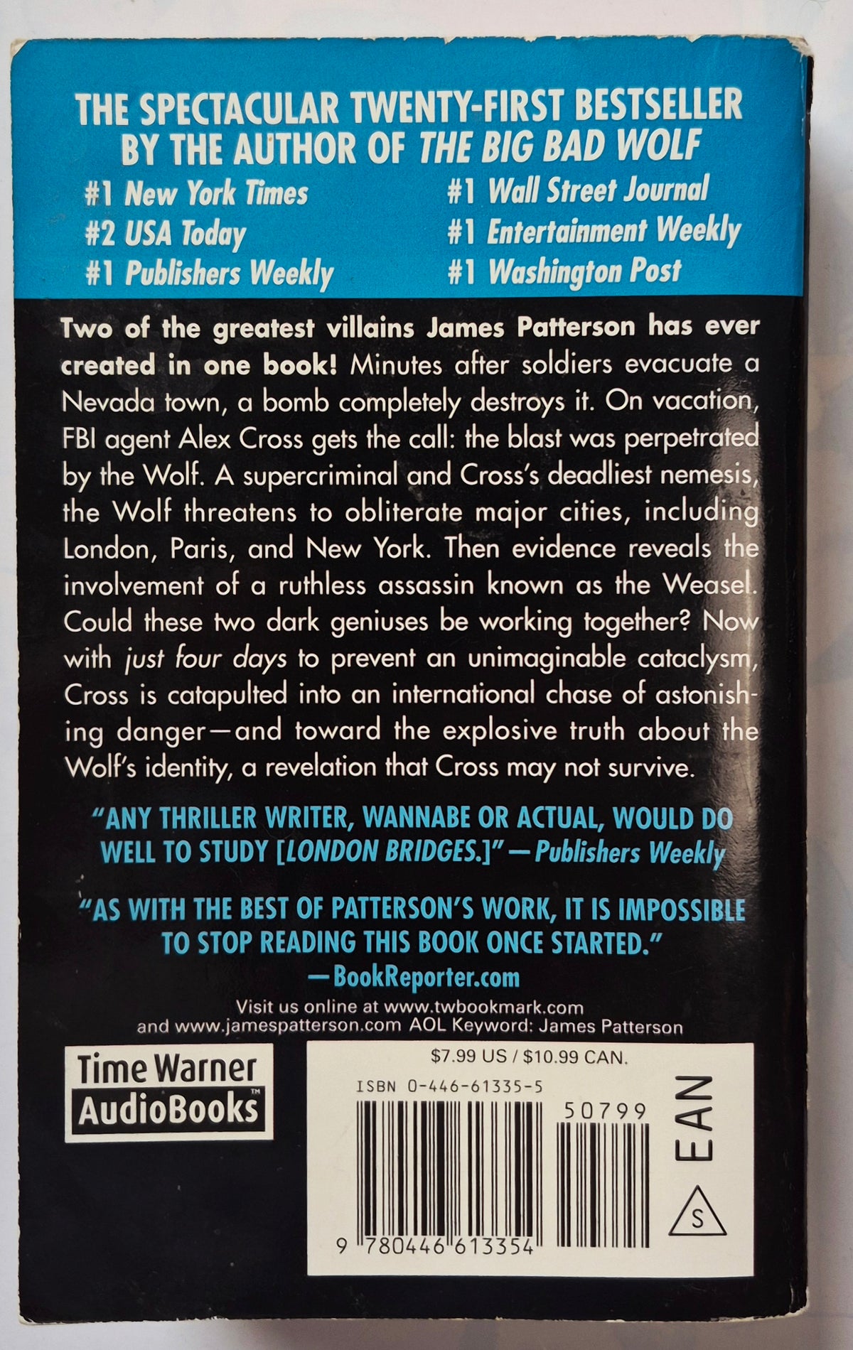 London Bridges by James Patterson (Alex Cross #10, Good, 2005, Pbk, 403 pgs, Warner Vision)