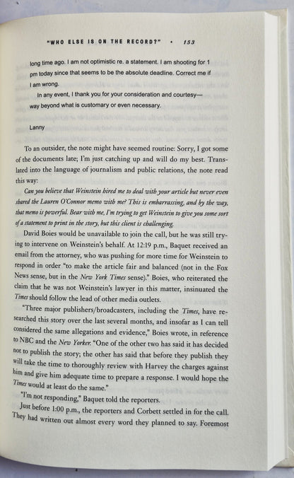 She Said: Breaking the Sexual Harassment Story that Helped Ignite a Movement by Jodi Kantor; Megan Twohey (Good, 2019, HC, 310 pgs, Penguin Press)