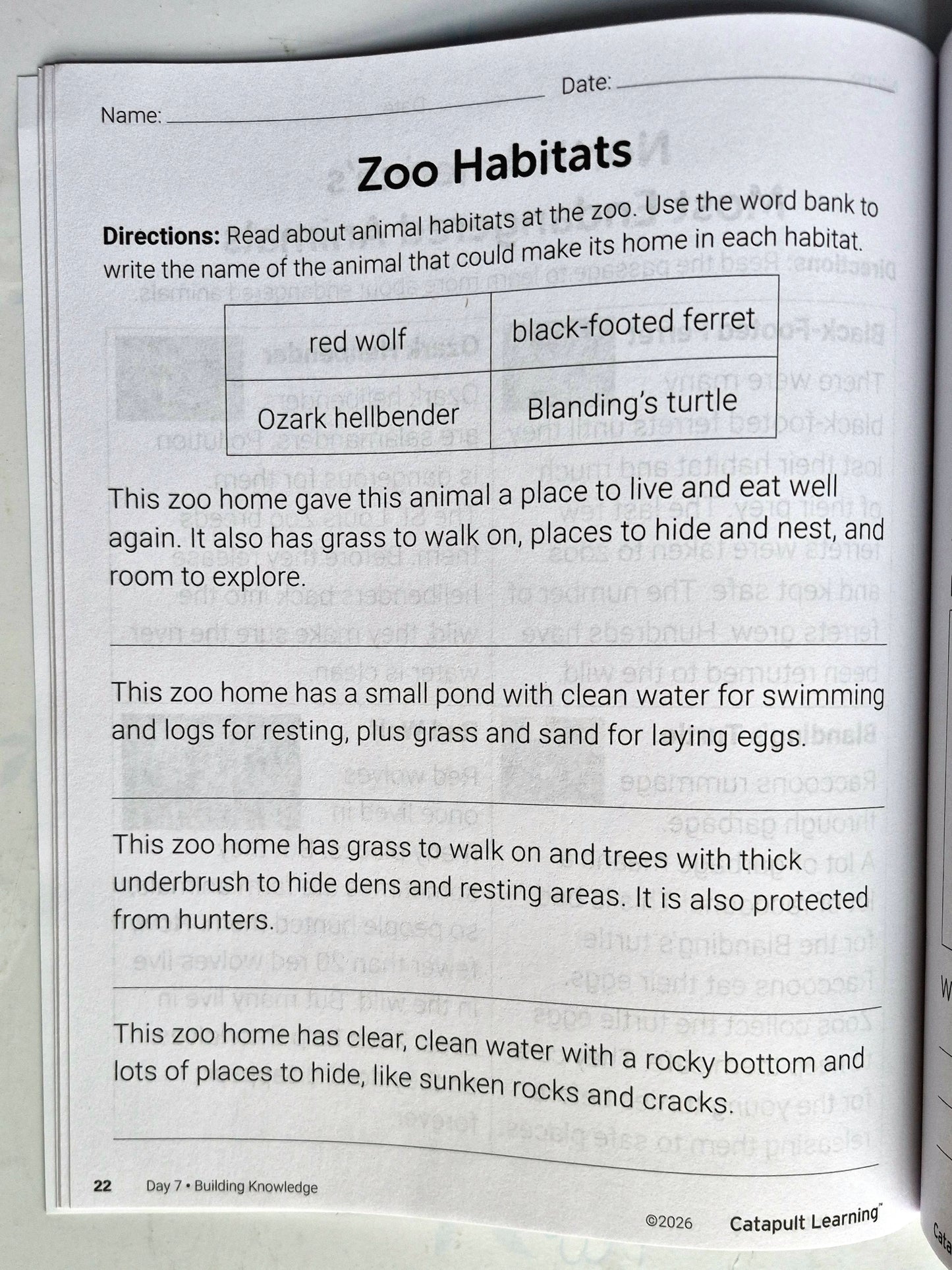 Wildlife Wonders Summer Journey Student Resource Book (New, 2026, Pbk, 53 pgs, Catapult Learning)
