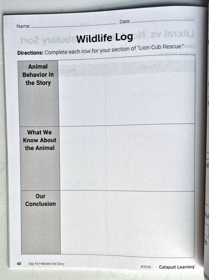 Wildlife Wonders Summer Journey Student Resource Book (New, 2026, Pbk, 53 pgs, Catapult Learning)