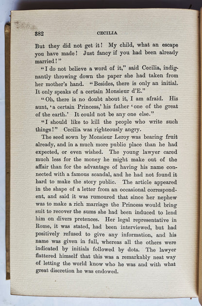 Cecilia by F. Marion Crawford (Good, 1904, HC, 421 pgs, The Macmillan Co.)
