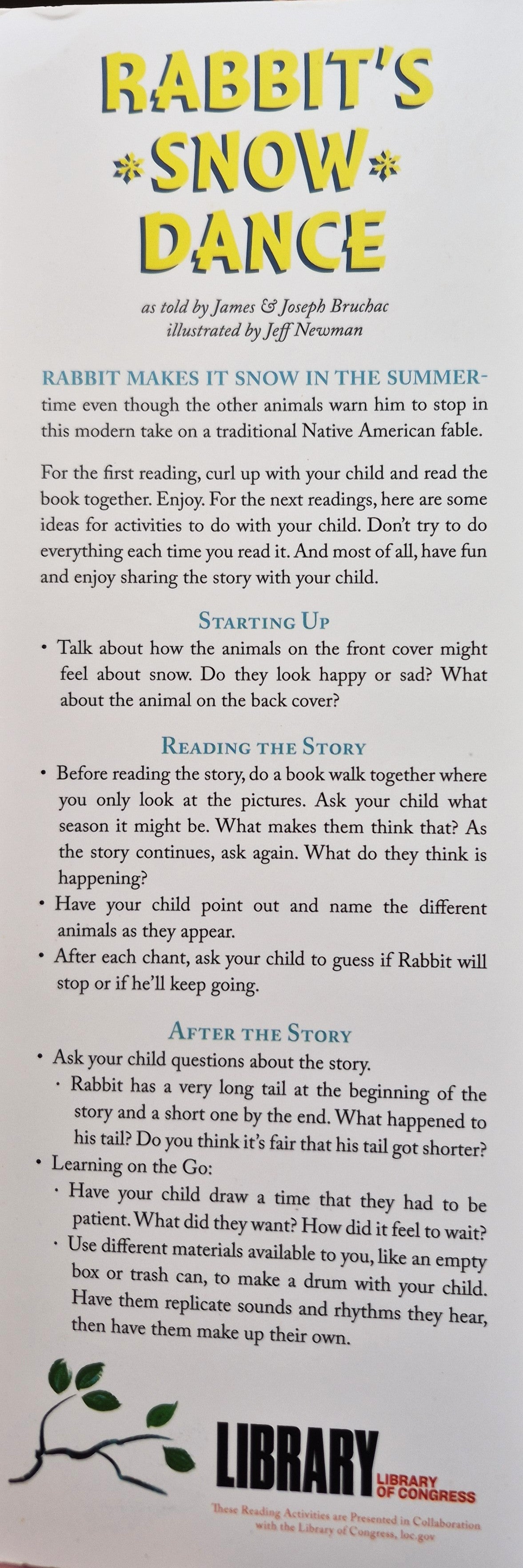 Rabbit's Snow Dance by James & Joseph Bruchac (Very good, 2012, Pbk, 32 pgs, Dial Books)