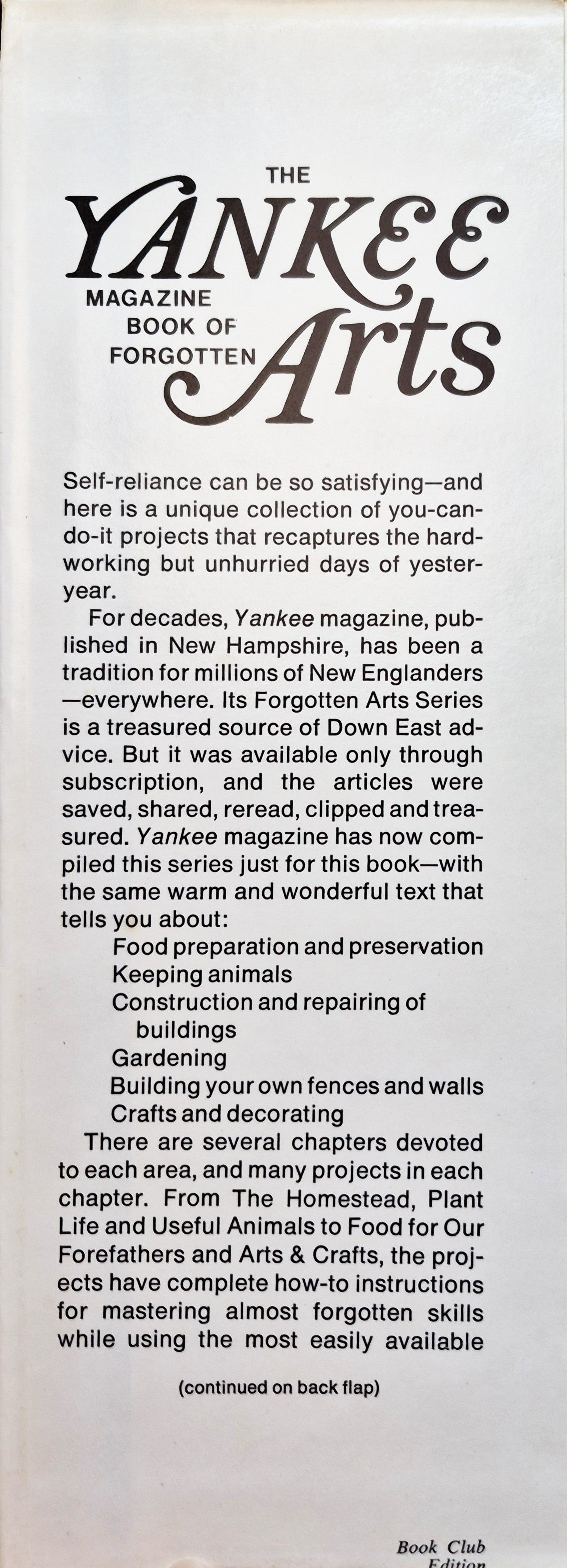 The Yankee Magazine Book of Forgotten Arts by R.M. Bacon (Very good, 1978, HC, 219 pgs, Simon & Schuster)