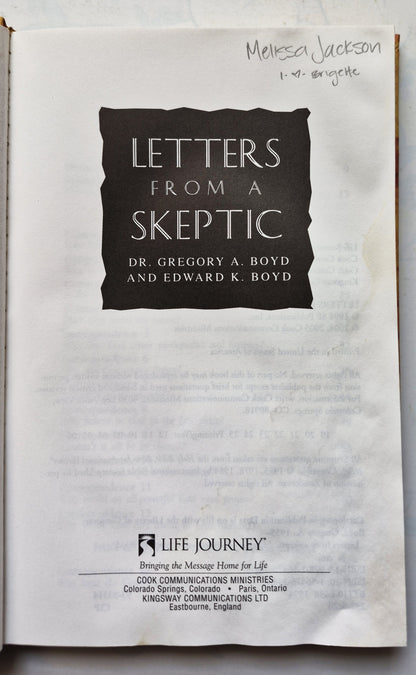 Letters from a Skeptic by Gregory A. Boyd; Edward K. Boyd (Acceptable, 1994, HC, 190 pgs, Life Journey)