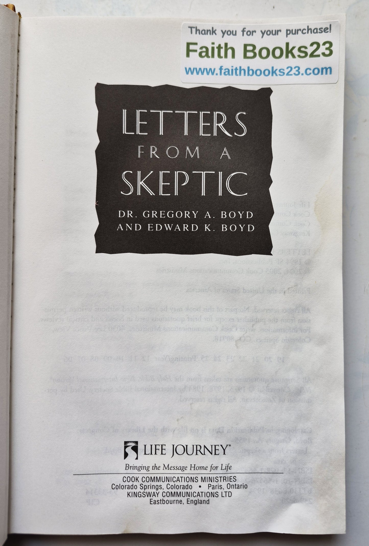 Letters from a Skeptic by Gregory A. Boyd; Edward K. Boyd (Acceptable, 1994, HC, 190 pgs, Life Journey)