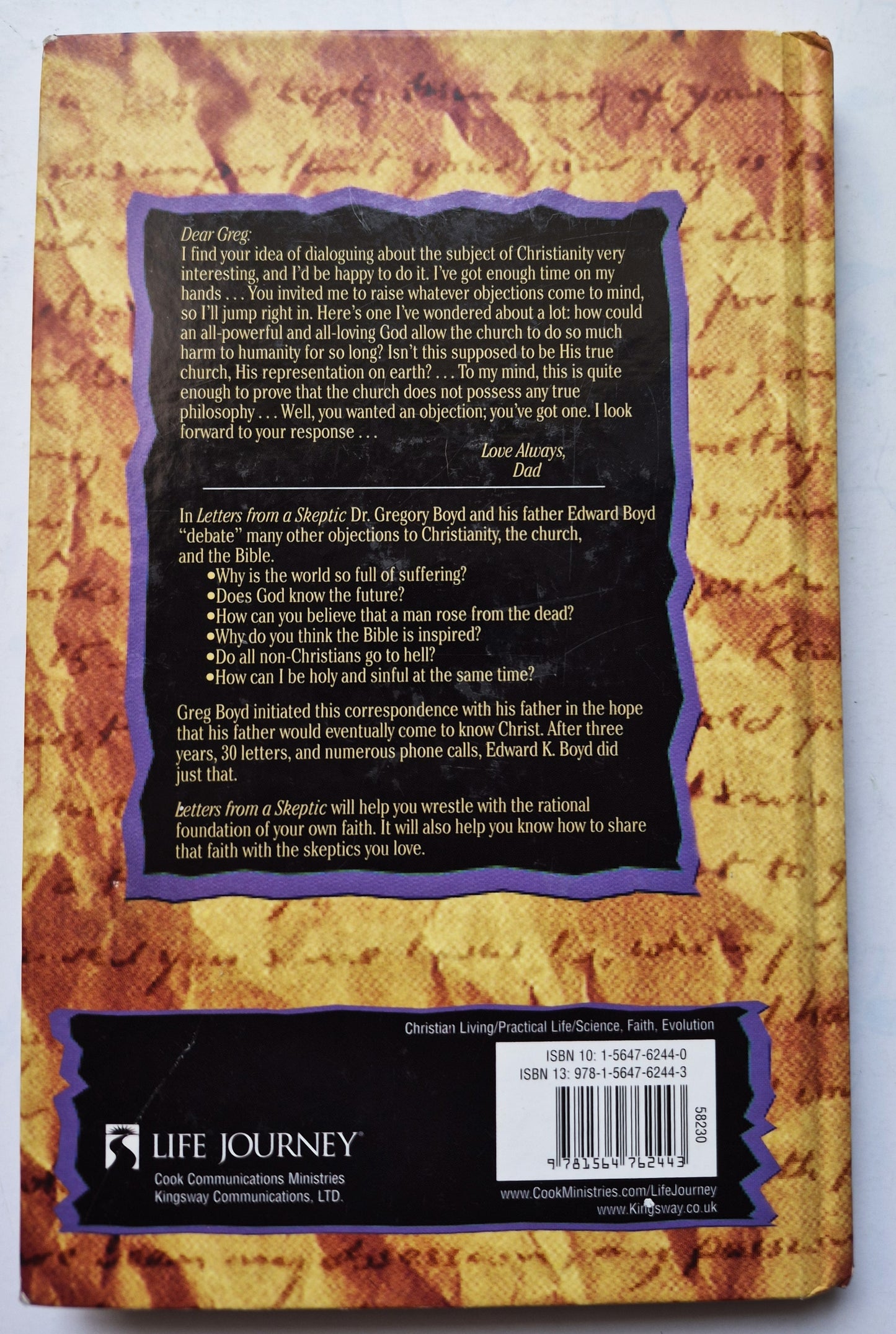 Letters from a Skeptic by Gregory A. Boyd; Edward K. Boyd (Acceptable, 1994, HC, 190 pgs, Life Journey)