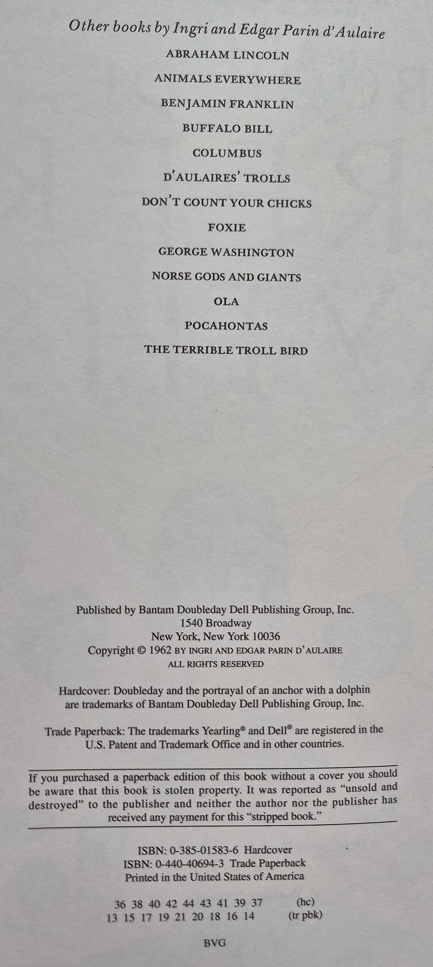 D'Aulaire's Book of Greek Myths by Ingri & Edgar D'Aulaire (Good, 1980, Pbk, 192 pgs, Bantam Doubleday Dell)