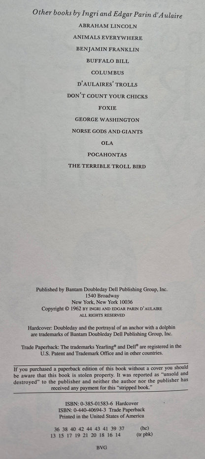 D'Aulaire's Book of Greek Myths by Ingri & Edgar D'Aulaire (Good, 1980, Pbk, 192 pgs, Bantam Doubleday Dell)
