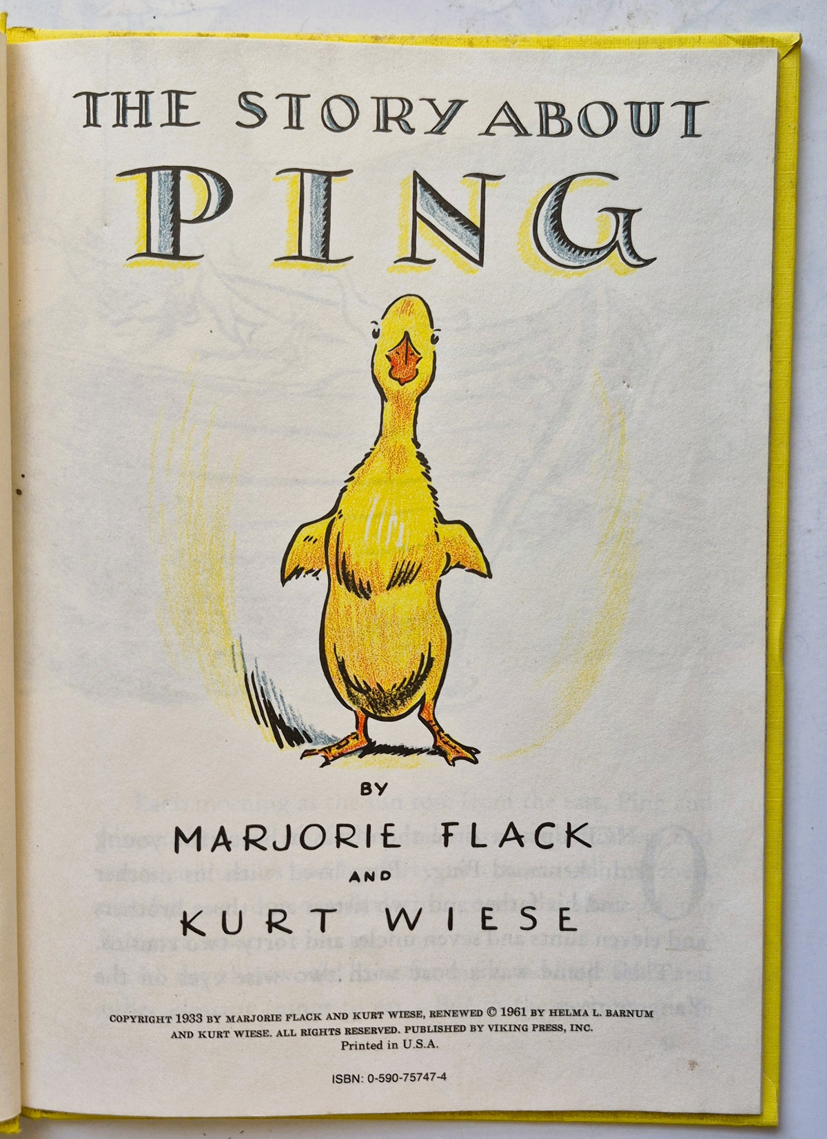 The Story About Ping by Marjorie Flack; Kurt Wiese (Very good, 1961, HC, 32 pgs, Children's Choice)