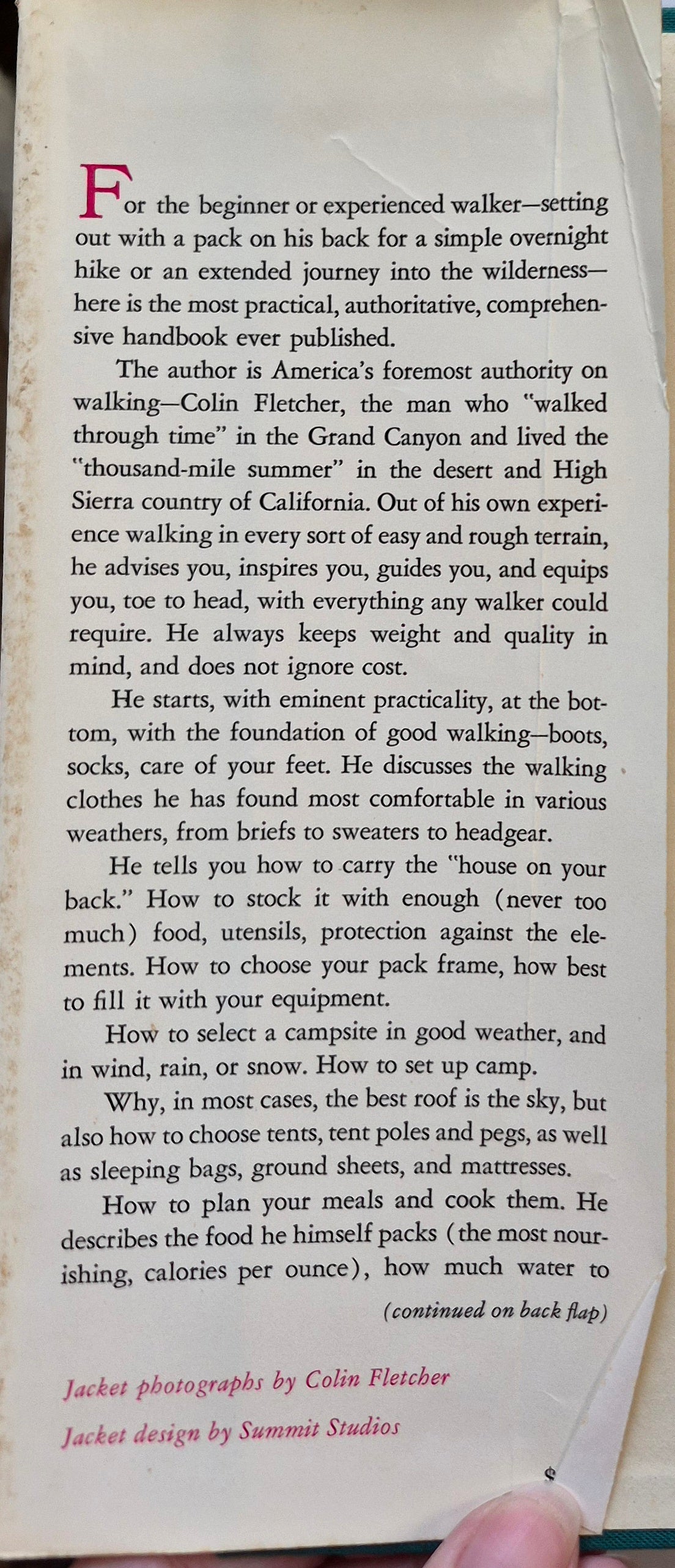 The Complete Walker: The Joys and Techniques of Hiking and Backpacking by Colin Fletcher (Good, 1971, HC, 366 pgs, Alfred A. Knopf)