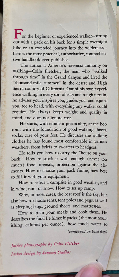 The Complete Walker: The Joys and Techniques of Hiking and Backpacking by Colin Fletcher (Good, 1971, HC, 366 pgs, Alfred A. Knopf)
